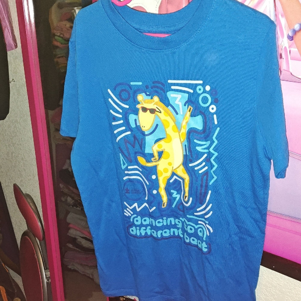 Blue Kids Shirt with Dancing Giraffe Design